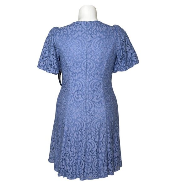 Jessica Howard NWT $118 Blue Lace Overlay A-Line Dress, Puff Sleeves Women's 14 - Picture 6 of 8